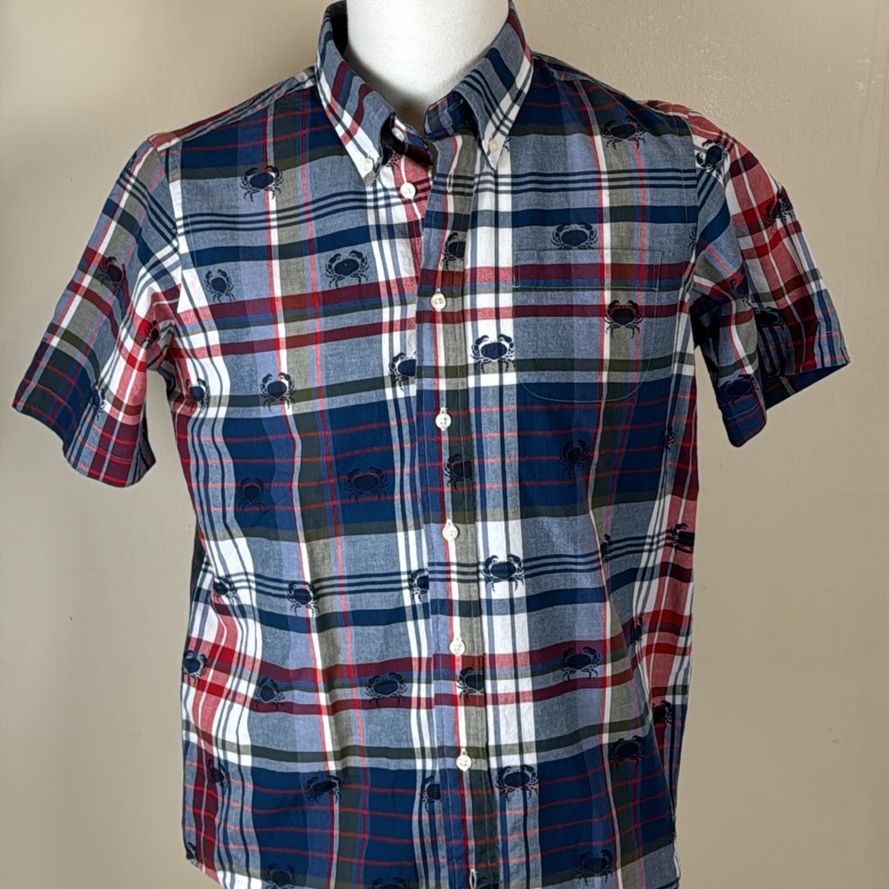 Brooks Brothers Shirt Large Multi Color Plaid Red Crab Pattern Button Down